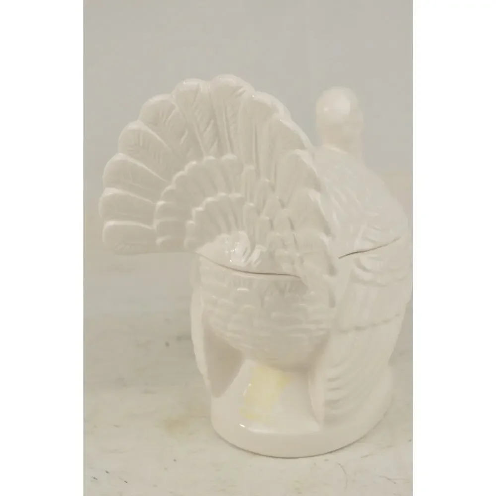 Williams Sonoma White Ceramic Turkey Covered Serving Bowl Tureen Thanksgiving